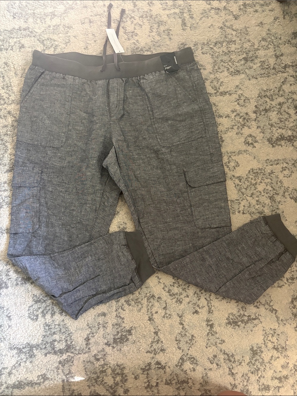 New York & Company Gray Cargo Linen Blend Jogger Pants